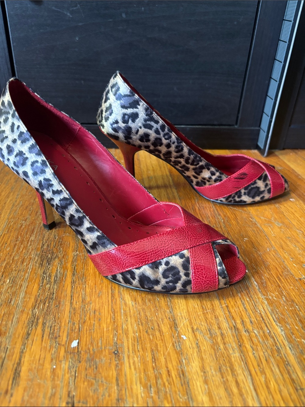 Leopard & red peep-toe heels - Bleka brand